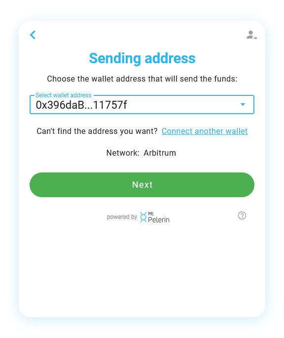 Mt Pelerin sell crypto widget screenshot 10