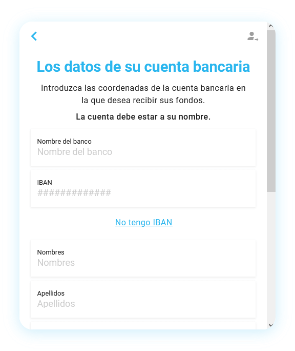 Widget de venta Mt Pelerin - Selección de cuenta bancaria de destino