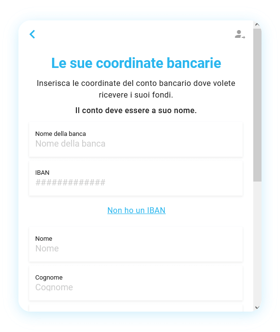 MWidget de venta de criptomonedas Mt Pelerin - Cuenta bancaria
