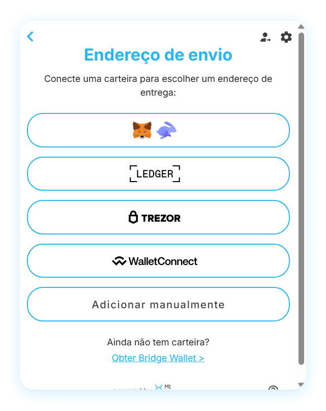 Captura de ecrã do widget da Mt Pelerin a mostrar a lista de endereços de carteira associados a um perfil