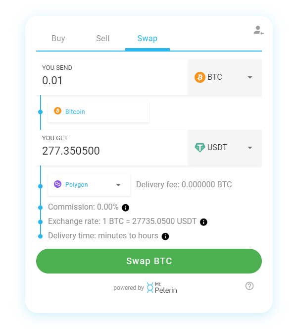 Mt Pelerin swap crypto widget