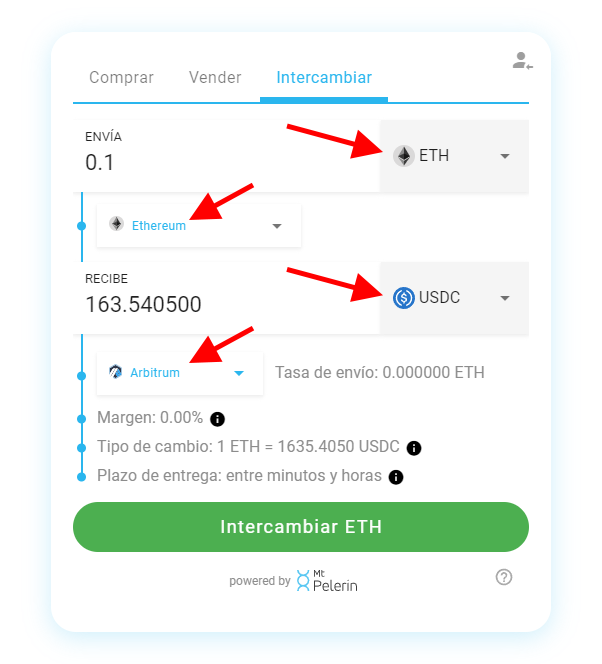 Widget de swap Mt Pelerin - Detalles del swap