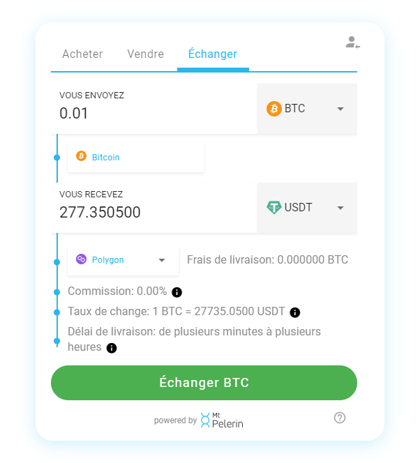 Widget Mt Pelerin - Swap de cryptomonnaie