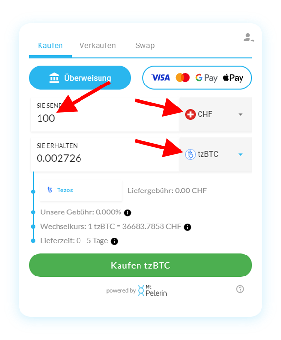 Mt Pelerin tzBTC kaufen Widget Screenshot 3