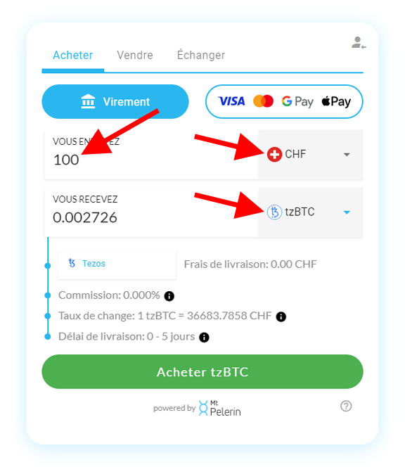 Mt Pelerin achat tzBTC widget capture d'écran 3