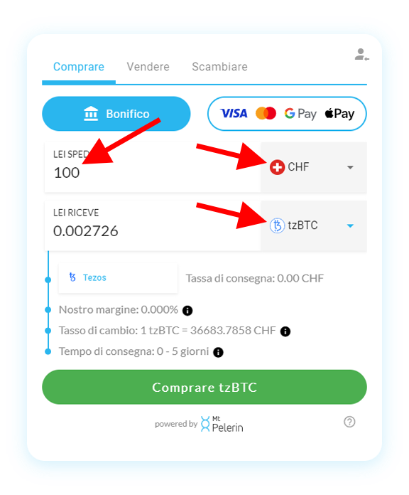 Mt Pelerin comprare tzBTC widget screenshot 3