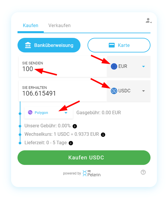 Mt Pelerin USDC kaufen Widget Screenshot 3