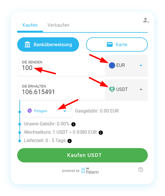 Mt Pelerin USDT kaufen Widget Screenshot 3