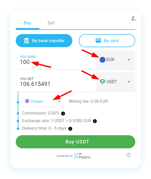 Mt Pelerin buy USDT widget screenshot 3