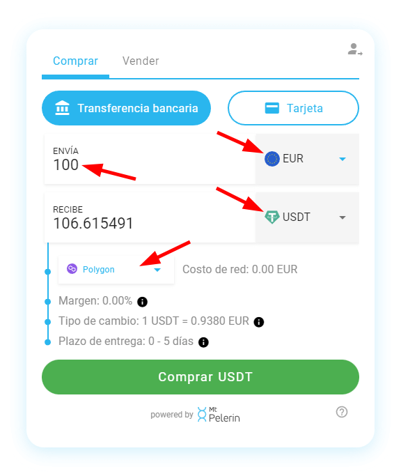Mt Pelerin comprar USDT widget screenshot 3