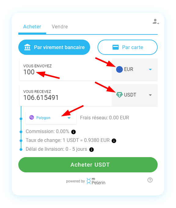 Mt Pelerin achat USDT widget capture d'écran 3