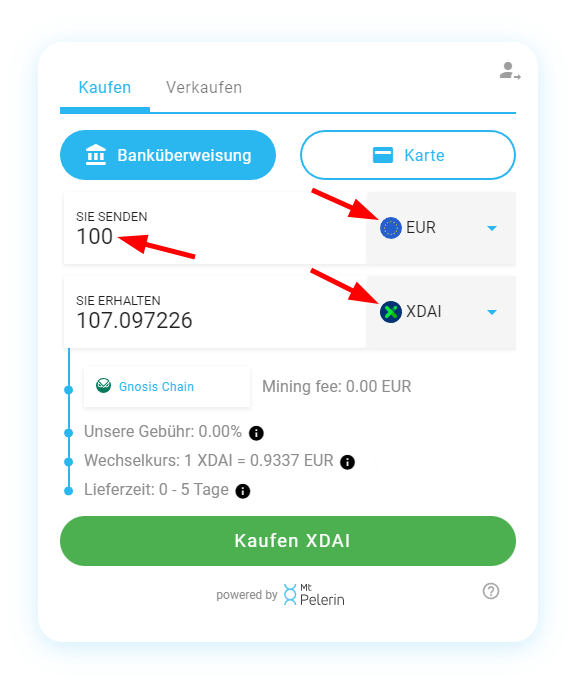 Mt Pelerin XDAI kaufen Widget Screenshot 3