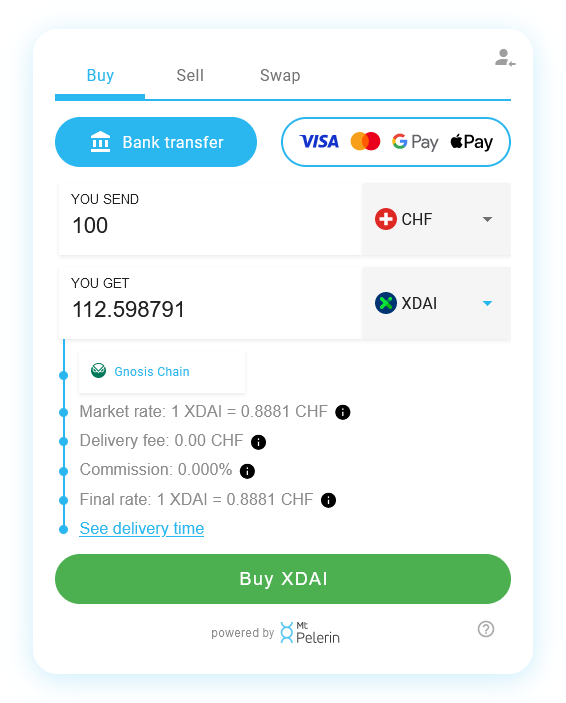Mt Pelerin buy XDAI widget