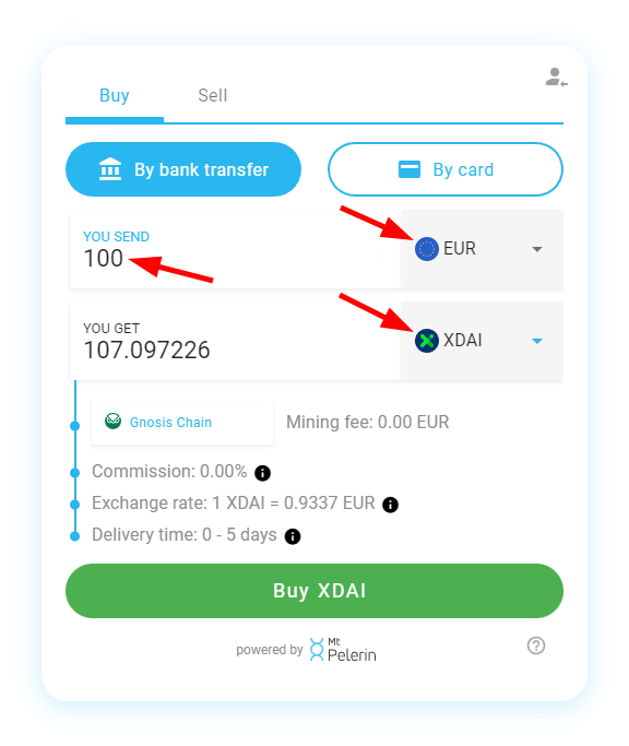 Mt Pelerin buy XDAI widget screenshot 3
