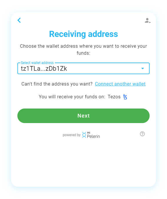 Mt Pelerin buy tzBTC widget screenshot 11