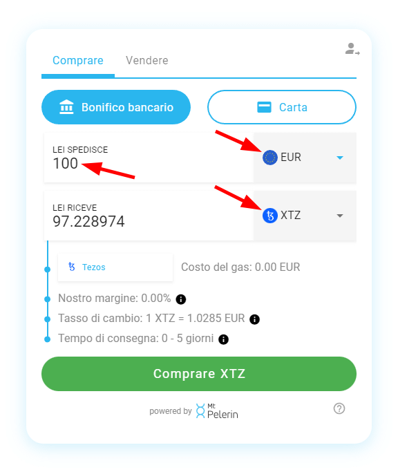 Mt Pelerin comprare XTZ widget screenshot 3