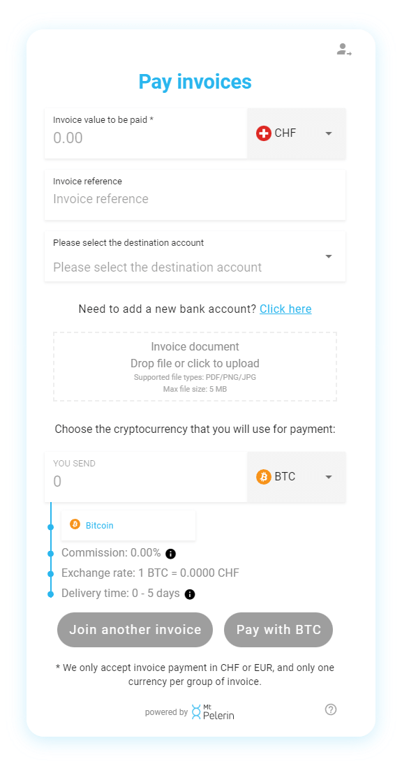 Mt Pelerin invoice payment widget screenshot 3